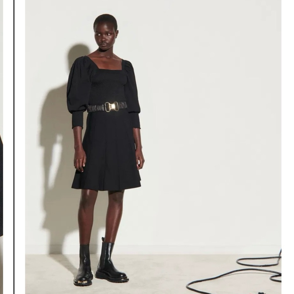 Sandro puff sleeve square neck dress black